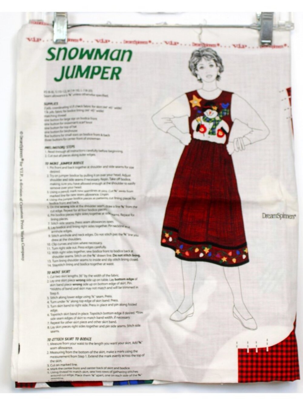 Dream Spinners Cranston Fabric Panel Snowman Jumper Woman XS-L Sz 6-20 Red Plaid